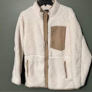 32 Degrees Cream Sherpa Jacket with Tan Details